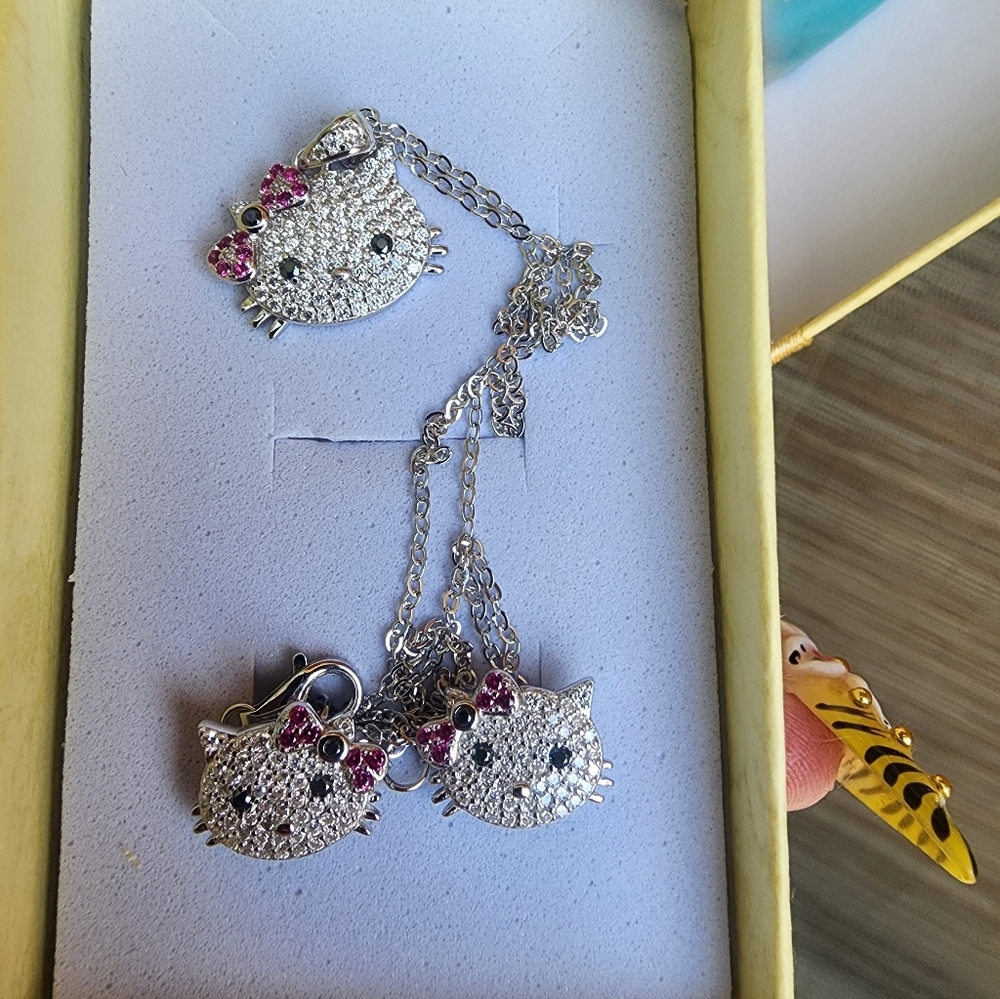Sterling Silver Full Moissanite Hello Kitty Jewelry Set